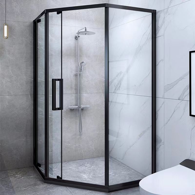 Black Full Frame Shower Screen Diamond Shape Tempered Glass Shower Door Clearhalo 'Bathroom Remodel & Bathroom Fixtures' 'Home Improvement' 'home_improvement' 'home_improvement_shower_tub_doors' 'Shower and Tub Doors' 'shower_tub_doors' 'Showers & Bathtubs' 1200x1200_b53a4a9a-8642-4b6c-8043-6be6493a38a4