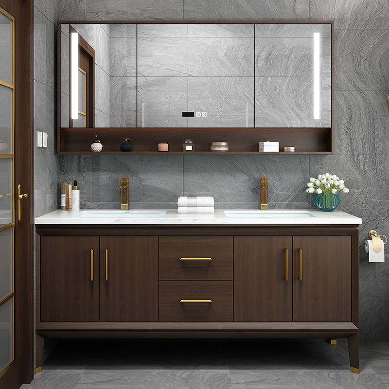 Bathroom Vanity Set Single Sink LED Mirror Sink Vanity with Faucet Clearhalo 'Bathroom Remodel & Bathroom Fixtures' 'Bathroom Vanities' 'bathroom_vanities' 'Home Improvement' 'home_improvement' 'home_improvement_bathroom_vanities' 1200x1200_b56b7ea6-00e5-4c01-9442-a3dae2d48c5a