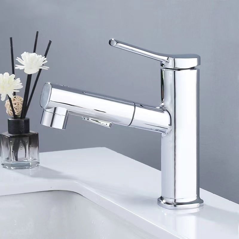Contemporary Vessel Faucet Pull-out Centerset Faucet with Swivel Spout Clearhalo 'Bathroom Remodel & Bathroom Fixtures' 'Bathroom Sink Faucets' 'Bathroom Sinks & Faucet Components' 'bathroom_sink_faucets' 'Home Improvement' 'home_improvement' 'home_improvement_bathroom_sink_faucets' 1200x1200_b58111ef-765c-48df-a75a-9fed4357453a