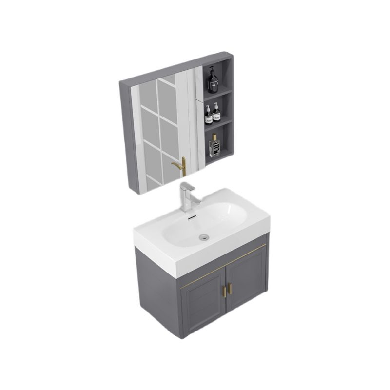 Glam Single Ceramic Top Vanity Oval Wall Mount Vanity Set with Mirror Clearhalo 'Bathroom Remodel & Bathroom Fixtures' 'Bathroom Vanities' 'bathroom_vanities' 'Home Improvement' 'home_improvement' 'home_improvement_bathroom_vanities' 1200x1200_b583f9e1-e8fd-4c0b-9a64-9532947314c3