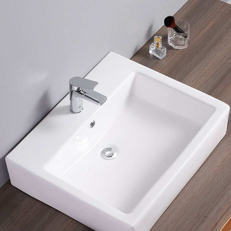 Bathroom Sink White Rectangle Overflow Ceramic One Hole Sink with Faucet Clearhalo 'Bathroom Remodel & Bathroom Fixtures' 'Bathroom Sinks & Faucet Components' 'Bathroom Sinks' 'bathroom_sink' 'Home Improvement' 'home_improvement' 'home_improvement_bathroom_sink' 1200x1200_b5a640f2-ddfc-4b8d-9ecf-ff8ea7fc29b8