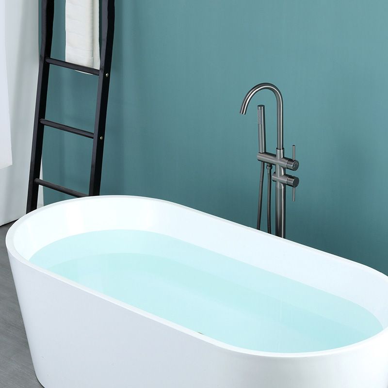 Contemporary Floor Mounted Metal Double Handle High Arc Floor Mount Clearhalo 'Bathroom Remodel & Bathroom Fixtures' 'Bathtub Faucets' 'bathtub_faucets' 'Home Improvement' 'home_improvement' 'home_improvement_bathtub_faucets' 1200x1200_b5a80e42-19df-455f-aa38-ff8736f23b08