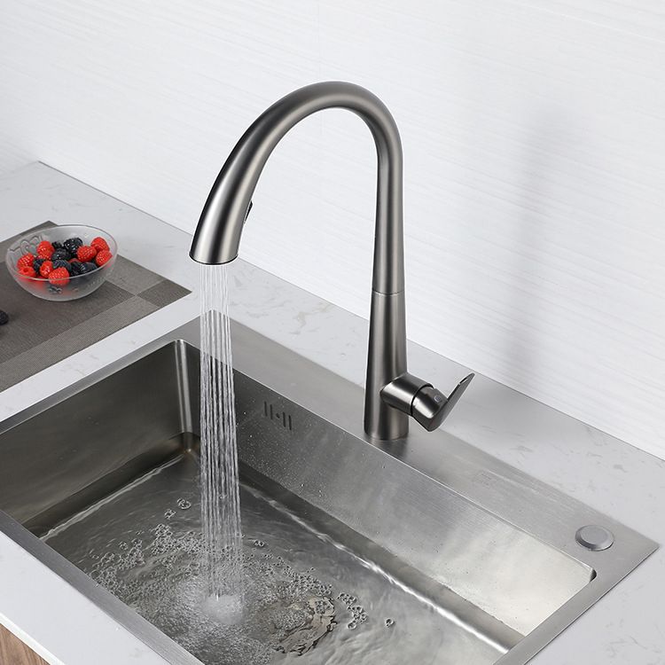 Modern Retractable Kitchen Faucet Stainless Steel Single Handle High Arc Kitchen Faucet Clearhalo 'Home Improvement' 'home_improvement' 'home_improvement_kitchen_faucets' 'Kitchen Faucets' 'Kitchen Remodel & Kitchen Fixtures' 'Kitchen Sinks & Faucet Components' 'kitchen_faucets' 1200x1200_b5af0b62-a38b-4594-a64c-eae51a04f5bc