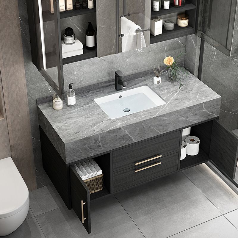 Rectangular Glam Black Bathroom Vanity Stone Single Sink Wall Mount Vanity Set Clearhalo 'Bathroom Remodel & Bathroom Fixtures' 'Bathroom Vanities' 'bathroom_vanities' 'Home Improvement' 'home_improvement' 'home_improvement_bathroom_vanities' 1200x1200_b5d09968-a93d-4e2e-9bd3-ddb4df033d45