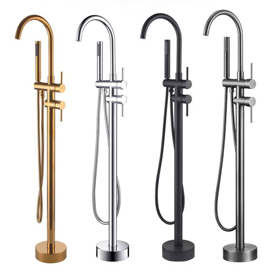 Modern Style Freestanding Bathtub Faucet Brass Floor Mounted Freestanding Faucet Clearhalo 'Bathroom Remodel & Bathroom Fixtures' 'Bathtub Faucets' 'bathtub_faucets' 'Home Improvement' 'home_improvement' 'home_improvement_bathtub_faucets' 1200x1200_b5e7bb59-ec41-4ce2-be7b-281143f8ba4f