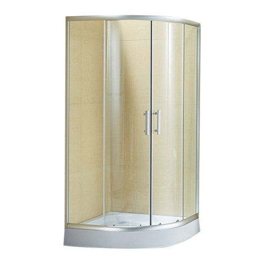 Double Sliding Shower Kit Rounded Shower Kit with Fixed Panel Clearhalo 'Bathroom Remodel & Bathroom Fixtures' 'Home Improvement' 'home_improvement' 'home_improvement_shower_stalls_enclosures' 'Shower Stalls & Enclosures' 'shower_stalls_enclosures' 'Showers & Bathtubs' 1200x1200_b5ea83d1-80a1-4116-b417-8ff5272920c7