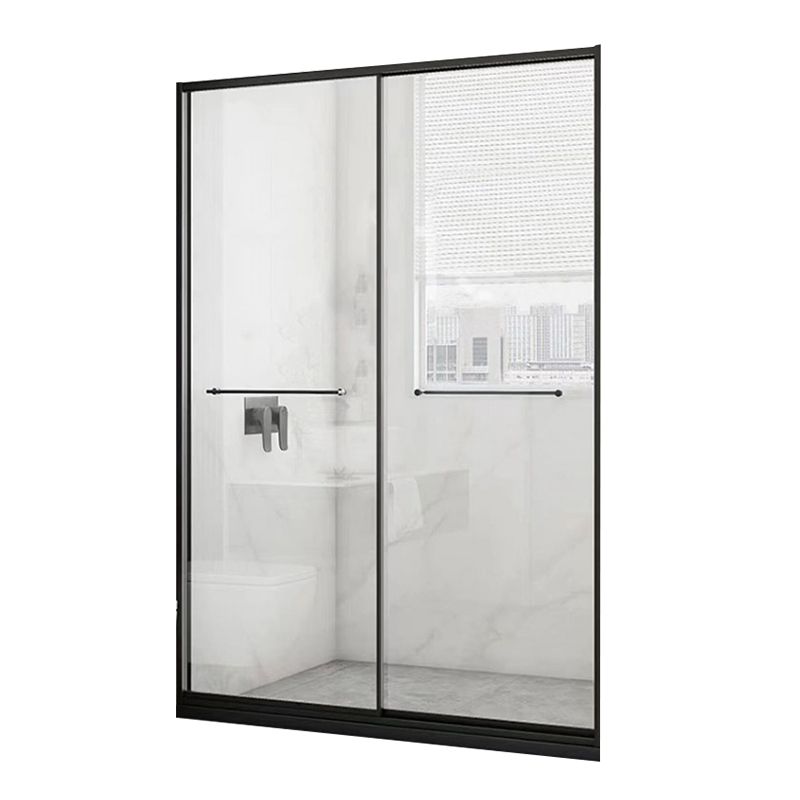 Black Frame Double Sliding Shower Bath Door Transparent Shower Door Clearhalo 'Bathroom Remodel & Bathroom Fixtures' 'Home Improvement' 'home_improvement' 'home_improvement_shower_tub_doors' 'Shower and Tub Doors' 'shower_tub_doors' 'Showers & Bathtubs' 1200x1200_b5f53b00-027e-4224-b121-4dfbb8ffd1de