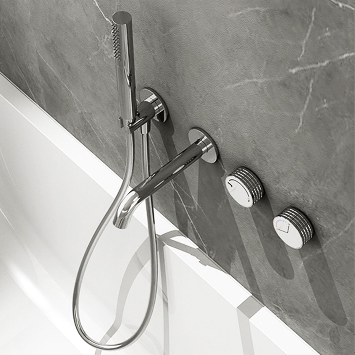 Wall Mounted Tub Faucet 2 Handle Valve Tub Spout Trim with Hand Shower Clearhalo 'Bathroom Remodel & Bathroom Fixtures' 'Bathtub Faucets' 'bathtub_faucets' 'Home Improvement' 'home_improvement' 'home_improvement_bathtub_faucets' 1200x1200_b62c6e29-1666-42d1-8d08-5a3b3f256c1e