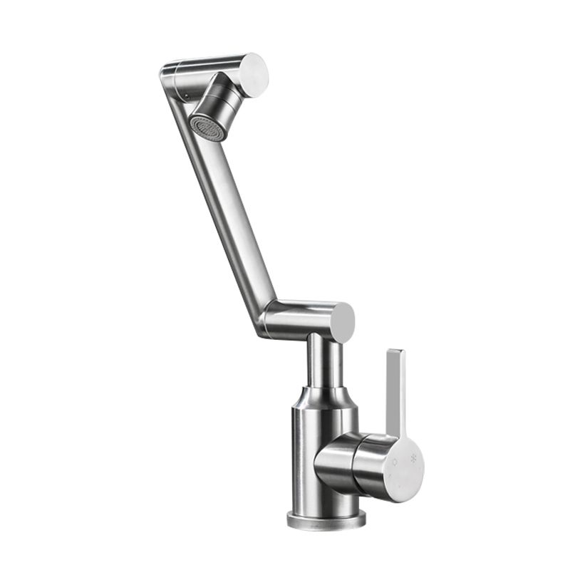 Swivel Spout Vessel Sink Faucet Stainless Steel Lever Handle Sink Faucet with Water Hose Clearhalo 'Bathroom Remodel & Bathroom Fixtures' 'Bathroom Sink Faucets' 'Bathroom Sinks & Faucet Components' 'bathroom_sink_faucets' 'Home Improvement' 'home_improvement' 'home_improvement_bathroom_sink_faucets' 1200x1200_b63ee0d0-a7f8-4b4b-8c44-a4900004c81c