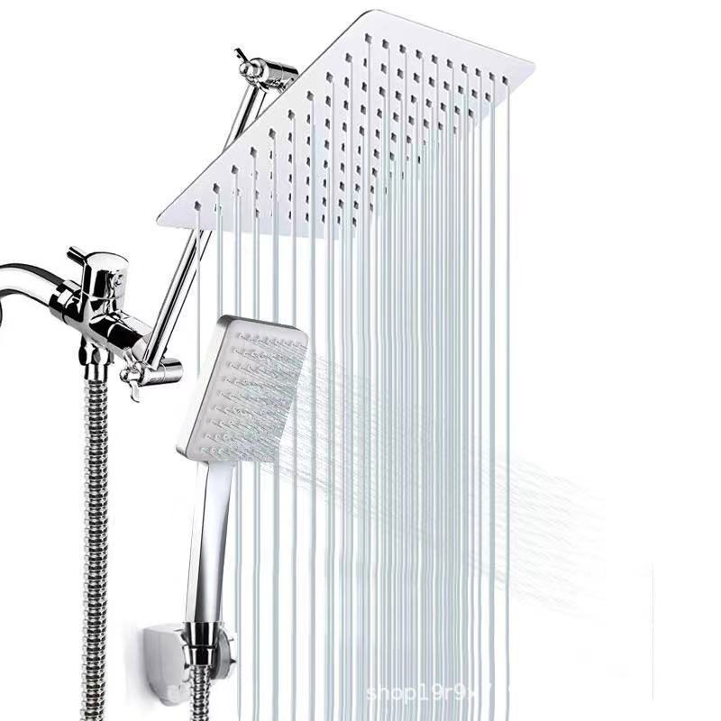 Contemporary Pull Down Dual Shower Head Square High Arch Shower Head Combo in Chrome Clearhalo 'Bathroom Remodel & Bathroom Fixtures' 'Home Improvement' 'home_improvement' 'home_improvement_shower_heads' 'Shower Heads' 'shower_heads' 'Showers & Bathtubs Plumbing' 'Showers & Bathtubs' 1200x1200_b6458d15-955b-4756-9413-880911c9398c