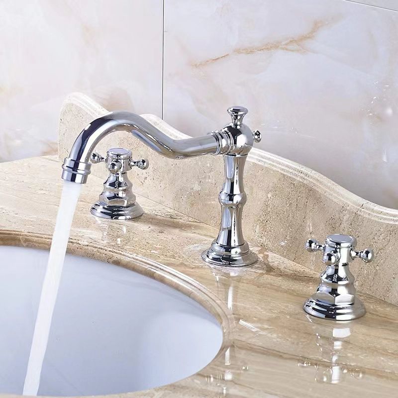 Vintage Widespread Lavatory Faucet, 2 Handle Full Brass Bathroom Vanity Faucet with Drain Clearhalo 'Bathroom Remodel & Bathroom Fixtures' 'Bathroom Sink Faucets' 'Bathroom Sinks & Faucet Components' 'bathroom_sink_faucets' 'Home Improvement' 'home_improvement' 'home_improvement_bathroom_sink_faucets' 1200x1200_b65e708a-761d-4989-b5d4-b5141562815b
