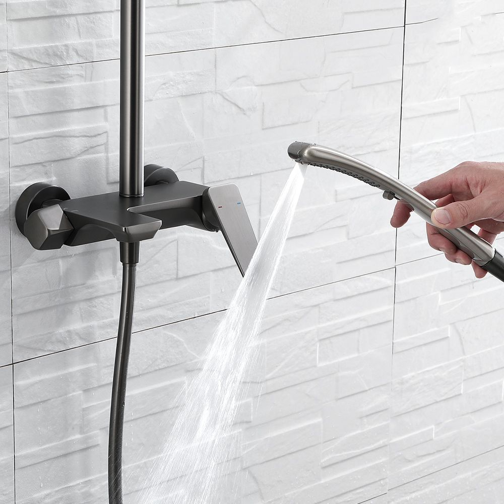 Grey Shower Set Knob Handle Handshower Wall Mounted Square Swivel Shower Set Clearhalo 'Bathroom Remodel & Bathroom Fixtures' 'Home Improvement' 'home_improvement' 'home_improvement_shower_faucets' 'Shower Faucets & Systems' 'shower_faucets' 'Showers & Bathtubs Plumbing' 'Showers & Bathtubs' 1200x1200_b66f47b4-64a0-4a9e-93df-b9c8a6521a92