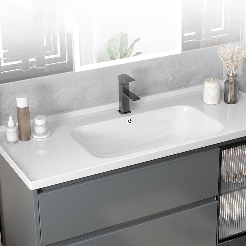Modern Gray Vanity Sink Mirror Cabinet Wall-Mounted Bathroom Vanity Cabinet with Drawers Clearhalo 'Bathroom Remodel & Bathroom Fixtures' 'Bathroom Vanities' 'bathroom_vanities' 'Home Improvement' 'home_improvement' 'home_improvement_bathroom_vanities' 1200x1200_b68a2e33-6224-4217-b443-97940e61e17f