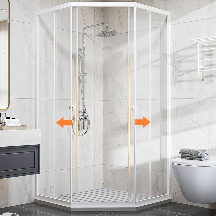 Neo-Angle Clear Tempered Shower Enclosure Framed Double Sliding Shower Kit Clearhalo 'Bathroom Remodel & Bathroom Fixtures' 'Home Improvement' 'home_improvement' 'home_improvement_shower_stalls_enclosures' 'Shower Stalls & Enclosures' 'shower_stalls_enclosures' 'Showers & Bathtubs' 1200x1200_b6a1b175-11fd-4fc1-b521-64ca690e20c2