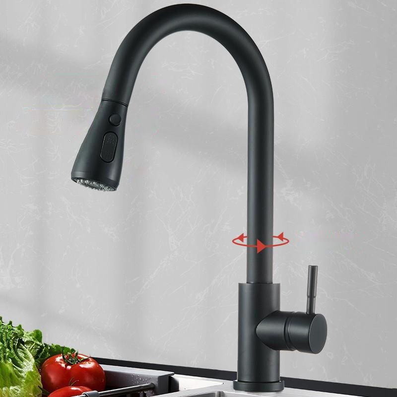 Contemporary Pull Down Kitchen Faucet Single Handle Faucet with Pull Out Sprayer Clearhalo 'Home Improvement' 'home_improvement' 'home_improvement_kitchen_faucets' 'Kitchen Faucets' 'Kitchen Remodel & Kitchen Fixtures' 'Kitchen Sinks & Faucet Components' 'kitchen_faucets' 1200x1200_b6cb0177-4d3c-40d0-bc00-f2a4ca03ab13