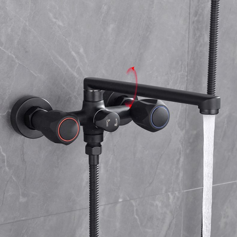 Modern Tub Faucet Trim Black Wall Mounted Swivel Spout with Handheld Shower Clearhalo 'Bathroom Remodel & Bathroom Fixtures' 'Bathtub Faucets' 'bathtub_faucets' 'Home Improvement' 'home_improvement' 'home_improvement_bathtub_faucets' 1200x1200_b7406fe5-80ce-43b4-9f8a-a86c5a067462