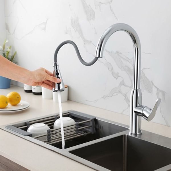 Modern Copper Kitchen Sink Faucet Single Handle High Arc Retractable Kitchen Faucet Clearhalo 'Home Improvement' 'home_improvement' 'home_improvement_kitchen_faucets' 'Kitchen Faucets' 'Kitchen Remodel & Kitchen Fixtures' 'Kitchen Sinks & Faucet Components' 'kitchen_faucets' 1200x1200_b74349cd-4f94-443c-81c0-749ace030260