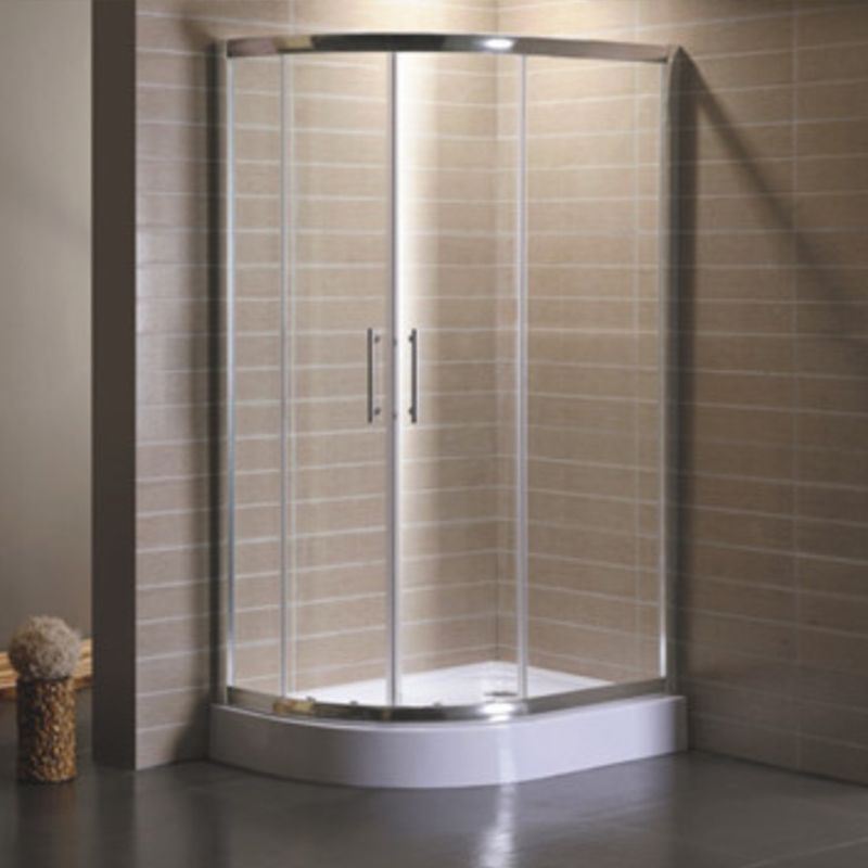 Corner Tempered Glass Shower Kit Silver Semi-Frameless Shower Kit Clearhalo 'Bathroom Remodel & Bathroom Fixtures' 'Home Improvement' 'home_improvement' 'home_improvement_shower_stalls_enclosures' 'Shower Stalls & Enclosures' 'shower_stalls_enclosures' 'Showers & Bathtubs' 1200x1200_b743c040-286d-4263-9dcd-94a78486142f