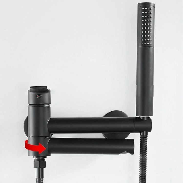 Lever Handle Tub Faucet Wall Mount Shower Hose Swivel Spout Bath Filler with Handshower Clearhalo 'Bathroom Remodel & Bathroom Fixtures' 'Bathtub Faucets' 'bathtub_faucets' 'Home Improvement' 'home_improvement' 'home_improvement_bathtub_faucets' 1200x1200_b744c3cc-1636-4a25-a511-c667b4f52b57