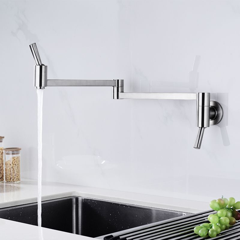 Modern Bridge-Style Kitchen Faucet 1-Hole Wall Mounted Pot Filler Faucet Clearhalo 'Home Improvement' 'home_improvement' 'home_improvement_kitchen_faucets' 'Kitchen Faucets' 'Kitchen Remodel & Kitchen Fixtures' 'Kitchen Sinks & Faucet Components' 'kitchen_faucets' 1200x1200_b7572f84-13d1-4712-aab7-81ac3c8e7528