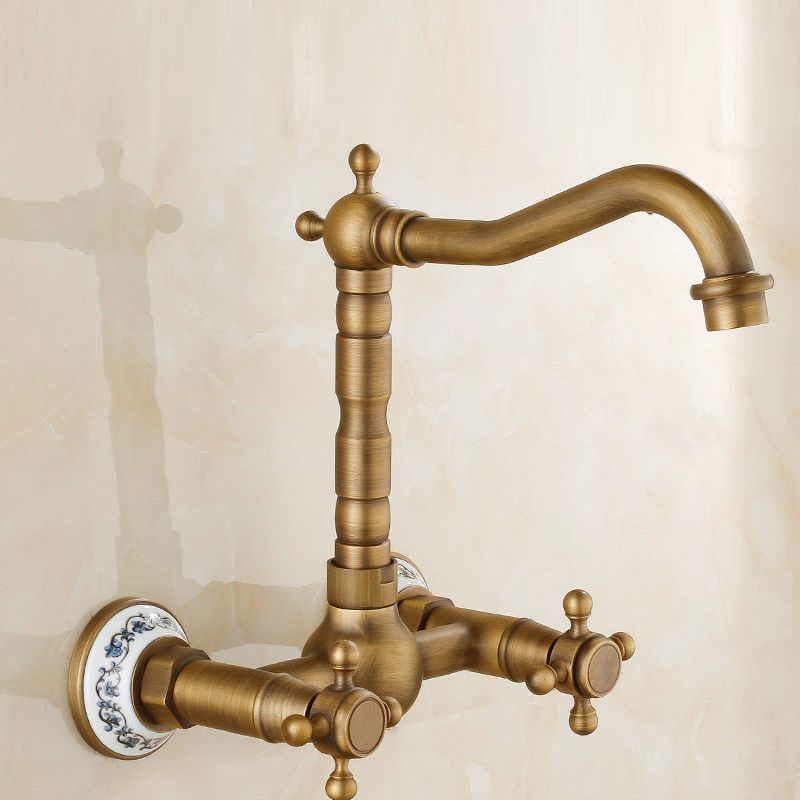 Vintage Tub Faucet Two Cross Handle Faucet Pure Copper Wall Mounted Faucet Clearhalo 'Bathroom Remodel & Bathroom Fixtures' 'Bathtub Faucets' 'bathtub_faucets' 'Home Improvement' 'home_improvement' 'home_improvement_bathtub_faucets' 1200x1200_b773b3fc-df27-4ec9-8c1c-fd991671ed5e