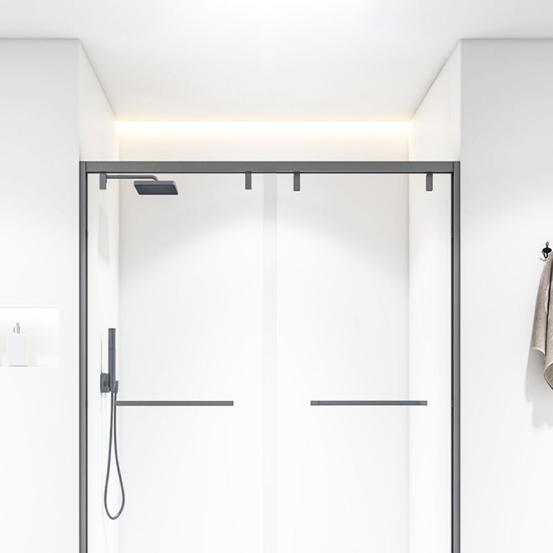 Bypass Semi Frameless Shower Door Tempered Glass Shower Door in Black Clearhalo 'Bathroom Remodel & Bathroom Fixtures' 'Home Improvement' 'home_improvement' 'home_improvement_shower_tub_doors' 'Shower and Tub Doors' 'shower_tub_doors' 'Showers & Bathtubs' 1200x1200_b7daa8df-2176-4291-8828-a4fbafc8f834