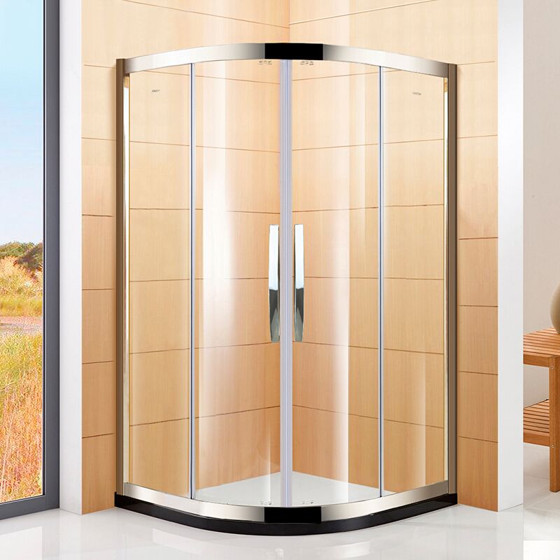 Round Tempered Glass Shower Kit Double Sliding Corner Shower Kit Clearhalo 'Bathroom Remodel & Bathroom Fixtures' 'Home Improvement' 'home_improvement' 'home_improvement_shower_stalls_enclosures' 'Shower Stalls & Enclosures' 'shower_stalls_enclosures' 'Showers & Bathtubs' 1200x1200_b7e7a3af-e593-4386-bd2d-760581ec78ce