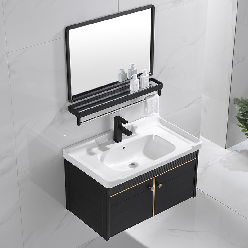 Modern Vanity Set Wall-mounted Ceramic Sink Black Faucet Vanity with Mirror Clearhalo 'Bathroom Remodel & Bathroom Fixtures' 'Bathroom Vanities' 'bathroom_vanities' 'Home Improvement' 'home_improvement' 'home_improvement_bathroom_vanities' 1200x1200_b7f6abaf-71bf-4cb7-97cc-fe9f052a165d