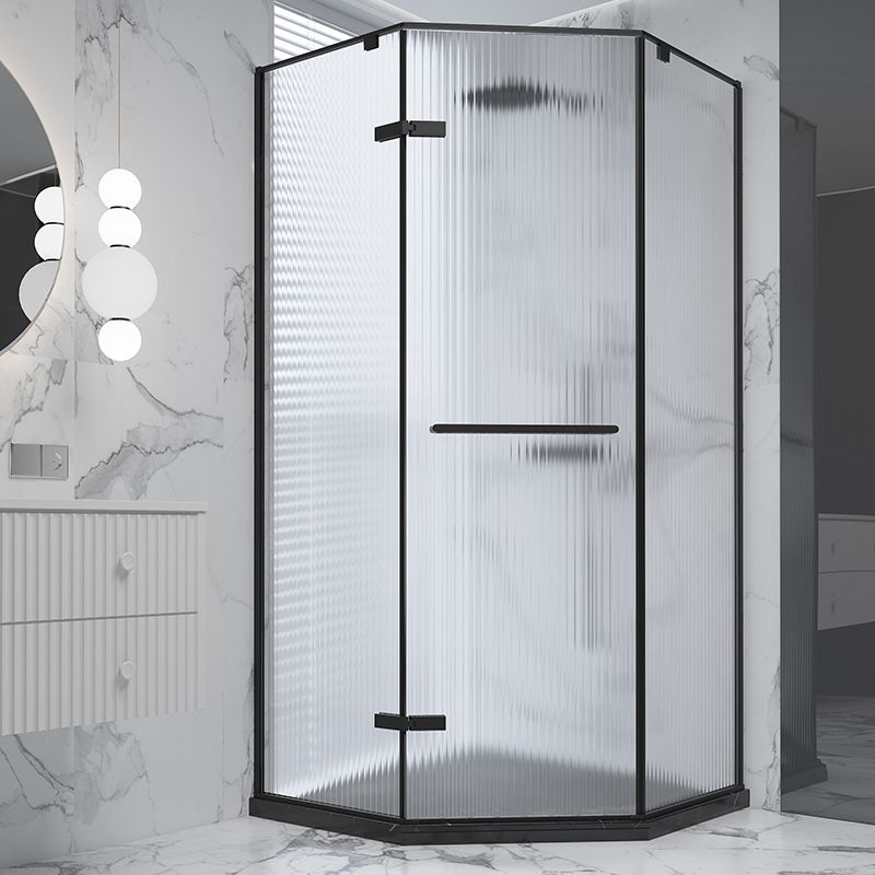 Black Neo-Angle Shower Enclosure Semi Frameless Door Hinged Shower Room Clearhalo 'Bathroom Remodel & Bathroom Fixtures' 'Home Improvement' 'home_improvement' 'home_improvement_shower_stalls_enclosures' 'Shower Stalls & Enclosures' 'shower_stalls_enclosures' 'Showers & Bathtubs' 1200x1200_b82ec80d-07a9-440b-93eb-760b07411240