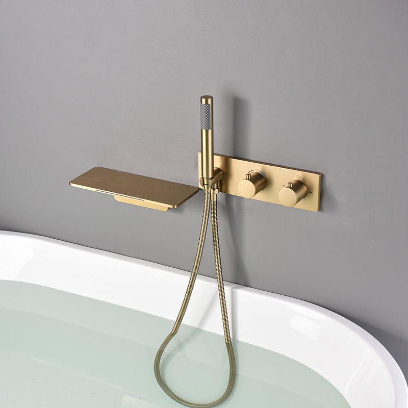 Modern Bath Faucet Solid Color Wall Mounted Waterfall Bathroom Faucet with Double Handle Clearhalo 'Bathroom Remodel & Bathroom Fixtures' 'Bathtub Faucets' 'bathtub_faucets' 'Home Improvement' 'home_improvement' 'home_improvement_bathtub_faucets' 1200x1200_b846f35d-80f7-4a16-a80e-9b600560c727