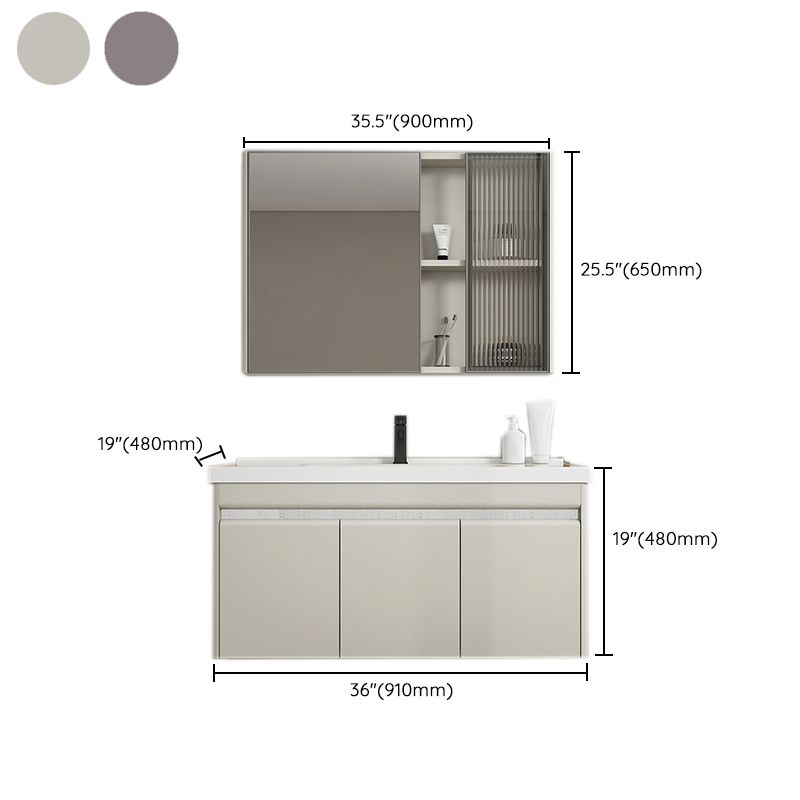 Modern Metal Sink Vanity Wall Mount Khaki Tone Bathroom Vanity with Mirror Cabinet Clearhalo 'Bathroom Remodel & Bathroom Fixtures' 'Bathroom Vanities' 'bathroom_vanities' 'Home Improvement' 'home_improvement' 'home_improvement_bathroom_vanities' 1200x1200_b87997ff-c37e-481c-b71b-c46dd697f6e7