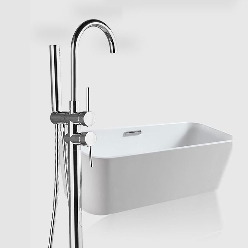 Tub Filler Lever Handle Freestanding Brass High Arc Handshower Traditional Tub Filler Clearhalo 'Bathroom Remodel & Bathroom Fixtures' 'Bathtub Faucets' 'bathtub_faucets' 'Home Improvement' 'home_improvement' 'home_improvement_bathtub_faucets' 1200x1200_b87e78b1-c84a-497d-ad1c-c601ea841958