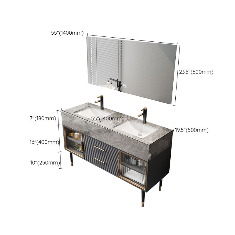 Single Sink Vanity Set Stone Top Mirror Freestanding Drawers Grey Bathroom Vanity Clearhalo 'Bathroom Remodel & Bathroom Fixtures' 'Bathroom Vanities' 'bathroom_vanities' 'Home Improvement' 'home_improvement' 'home_improvement_bathroom_vanities' 1200x1200_b8a73090-9238-4927-9949-a940e8ff74cf