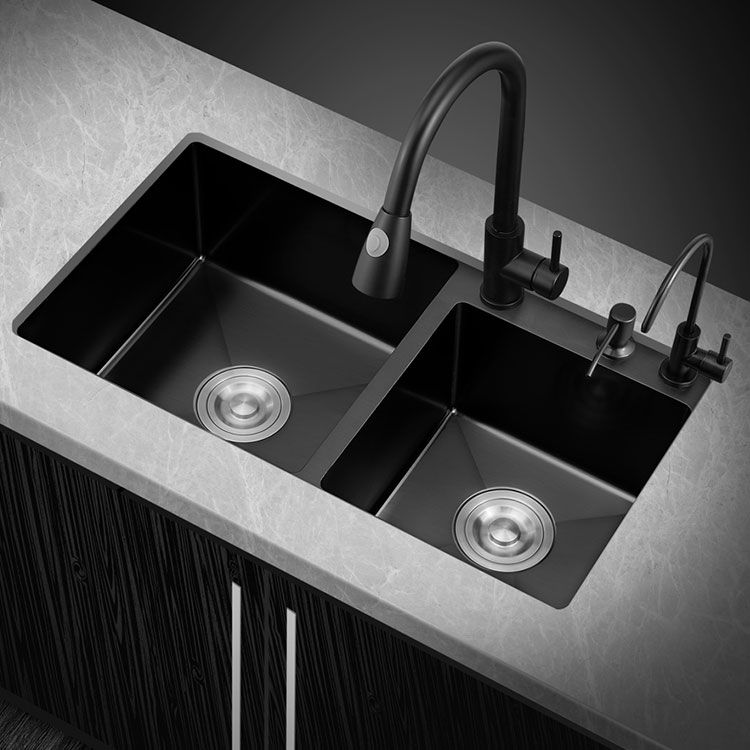 Modern Kitchen Double Basin Black Kitchen Sink with Soundproofing Clearhalo 'Home Improvement' 'home_improvement' 'home_improvement_kitchen_sinks' 'Kitchen Remodel & Kitchen Fixtures' 'Kitchen Sinks & Faucet Components' 'Kitchen Sinks' 'kitchen_sinks' 1200x1200_b8c029d0-6f51-43f8-8e6b-4697663347d1