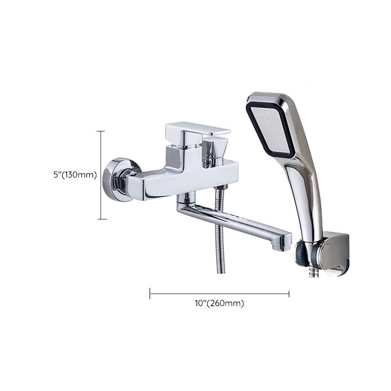 Chrome Polished Bathroom Faucet Wall Mount Swivel Spout with Handheld Shower Clearhalo 'Bathroom Remodel & Bathroom Fixtures' 'Bathtub Faucets' 'bathtub_faucets' 'Home Improvement' 'home_improvement' 'home_improvement_bathtub_faucets' 1200x1200_b8e5284c-6395-4b8f-a448-b048a11cb13a