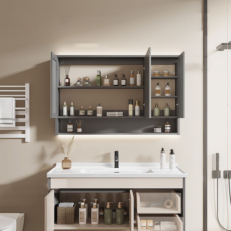 Contemporary Bathroom Sink Vanity Wall Mount Open Shelf with Soft Close Door Clearhalo 'Bathroom Remodel & Bathroom Fixtures' 'Bathroom Vanities' 'bathroom_vanities' 'Home Improvement' 'home_improvement' 'home_improvement_bathroom_vanities' 1200x1200_b8f44404-7cef-4e41-af81-9deea24b8c4c