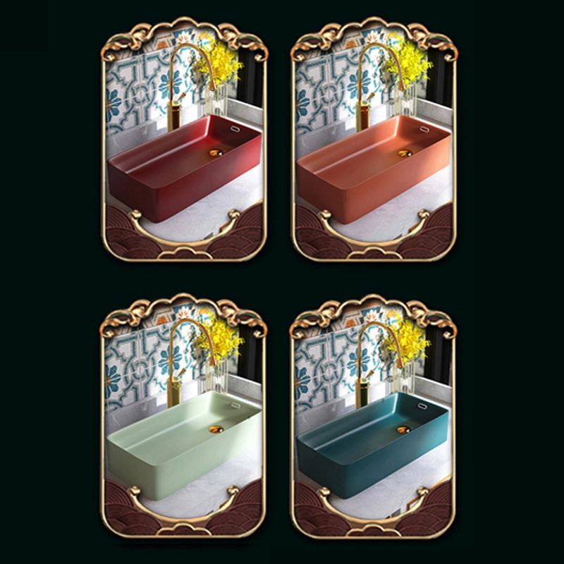 Contemporary Bathroom Sink with Single Faucet Hole Porcelain Rectangular Vessel Clearhalo 'Bathroom Remodel & Bathroom Fixtures' 'Bathroom Sinks & Faucet Components' 'Bathroom Sinks' 'bathroom_sink' 'Home Improvement' 'home_improvement' 'home_improvement_bathroom_sink' 1200x1200_b90b5d6a-ee7a-44e3-8a77-036e6210f2fe