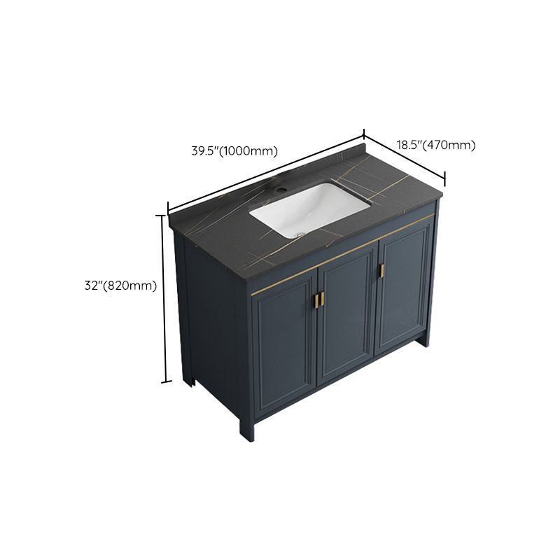 Blue Bathroom Vanity Metal Frame Single Sink Rectangle Mirror Bath Vanity with 2 Doors Clearhalo 'Bathroom Remodel & Bathroom Fixtures' 'Bathroom Vanities' 'bathroom_vanities' 'Home Improvement' 'home_improvement' 'home_improvement_bathroom_vanities' 1200x1200_b92e9377-9b74-4b90-aaca-d62d94b51f44