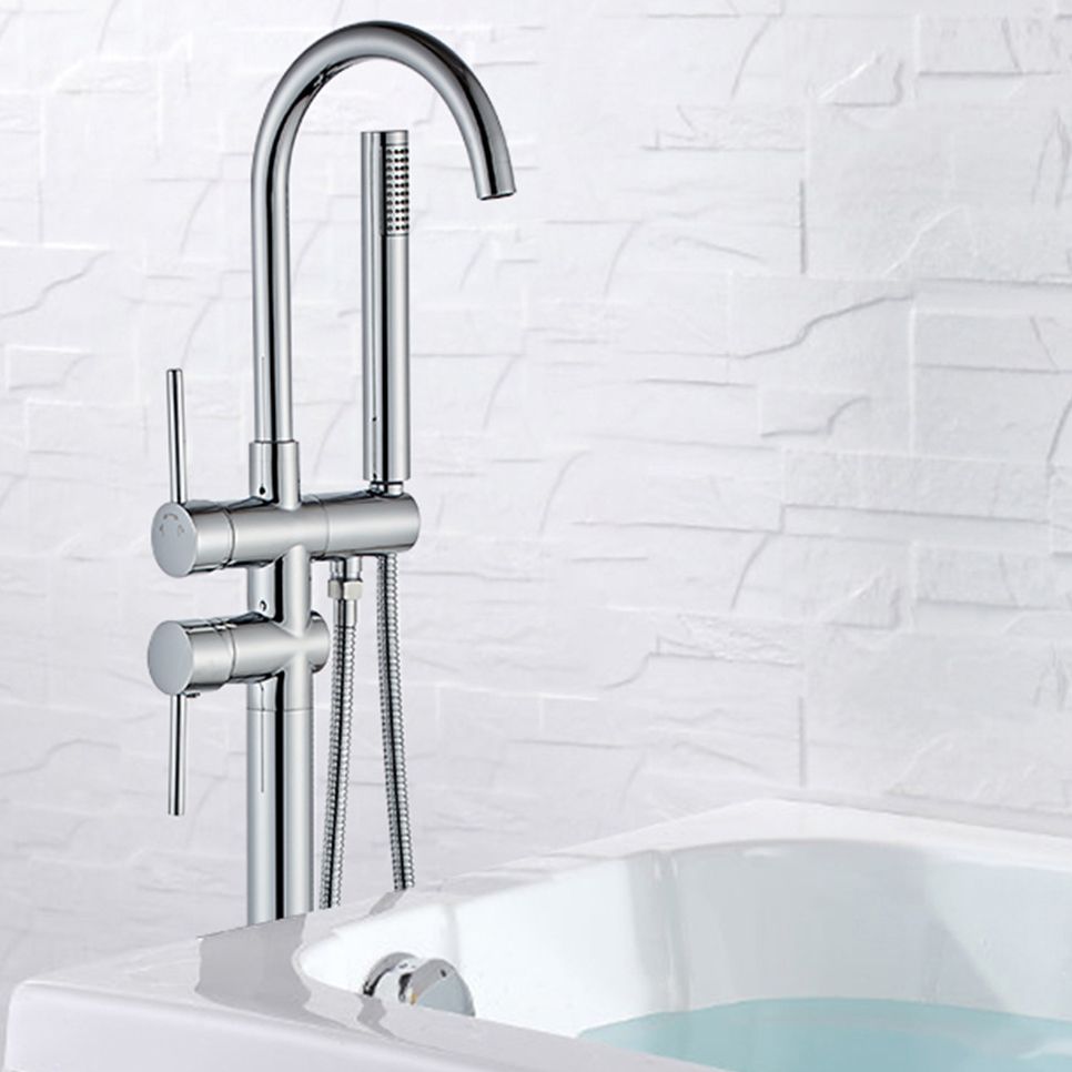 Traditional Floor Mounted Freestanding Tub Filler Double Handles Bathtub Faucet Clearhalo 'Bathroom Remodel & Bathroom Fixtures' 'Bathtub Faucets' 'bathtub_faucets' 'Home Improvement' 'home_improvement' 'home_improvement_bathtub_faucets' 1200x1200_b97741f5-16b9-4627-b238-2de8b6f7ac79