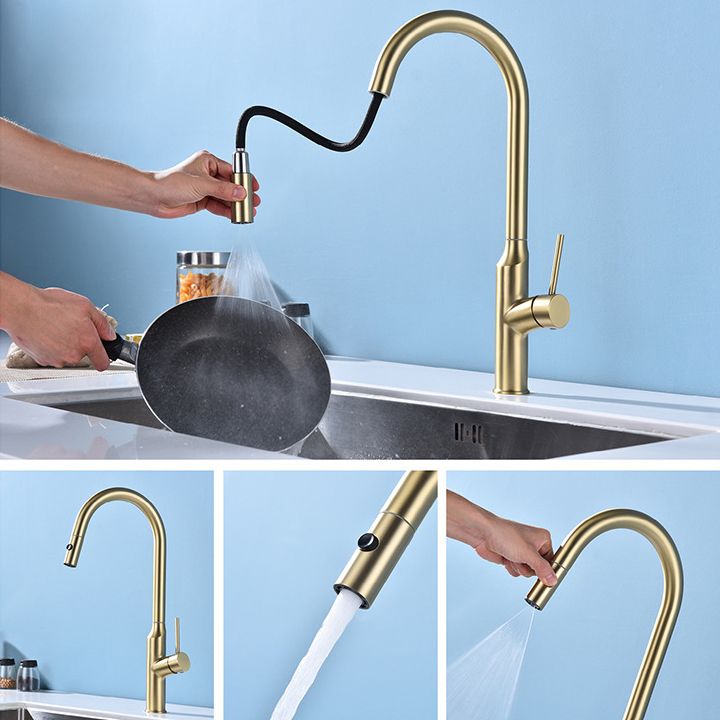 Modern Kitchen Faucet Stainless Steel 1-Handle High Arc Retractable Kitchen Faucet Clearhalo 'Home Improvement' 'home_improvement' 'home_improvement_kitchen_faucets' 'Kitchen Faucets' 'Kitchen Remodel & Kitchen Fixtures' 'Kitchen Sinks & Faucet Components' 'kitchen_faucets' 1200x1200_b97acb51-f05f-4c50-9ab9-283eaf6aefe0