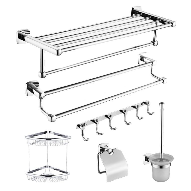 Polished Chrome Modernism Bathroom Accessory Set Bath Shelf/ Towel Bar/Robe Hooks Included Clearhalo 'Bathroom Hardware Sets' 'Bathroom Hardware' 'Bathroom Remodel & Bathroom Fixtures' 'bathroom_hardware_sets' 'Home Improvement' 'home_improvement' 'home_improvement_bathroom_hardware_sets' 1200x1200_b97ed4d9-acfa-4197-a578-51062d87e040
