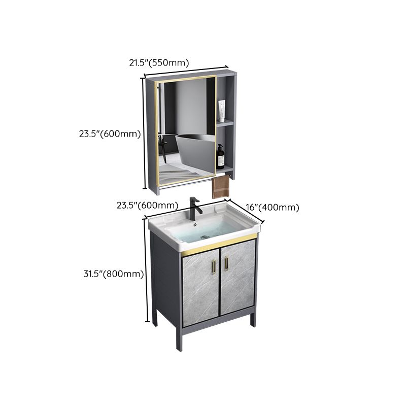 Metal Frame Vanity Grey Single Sink Rectangular Freestanding Mirror Vanity with Doors Clearhalo 'Bathroom Remodel & Bathroom Fixtures' 'Bathroom Vanities' 'bathroom_vanities' 'Home Improvement' 'home_improvement' 'home_improvement_bathroom_vanities' 1200x1200_b987e93b-cd6f-4193-bda1-b0e26d95d5b1