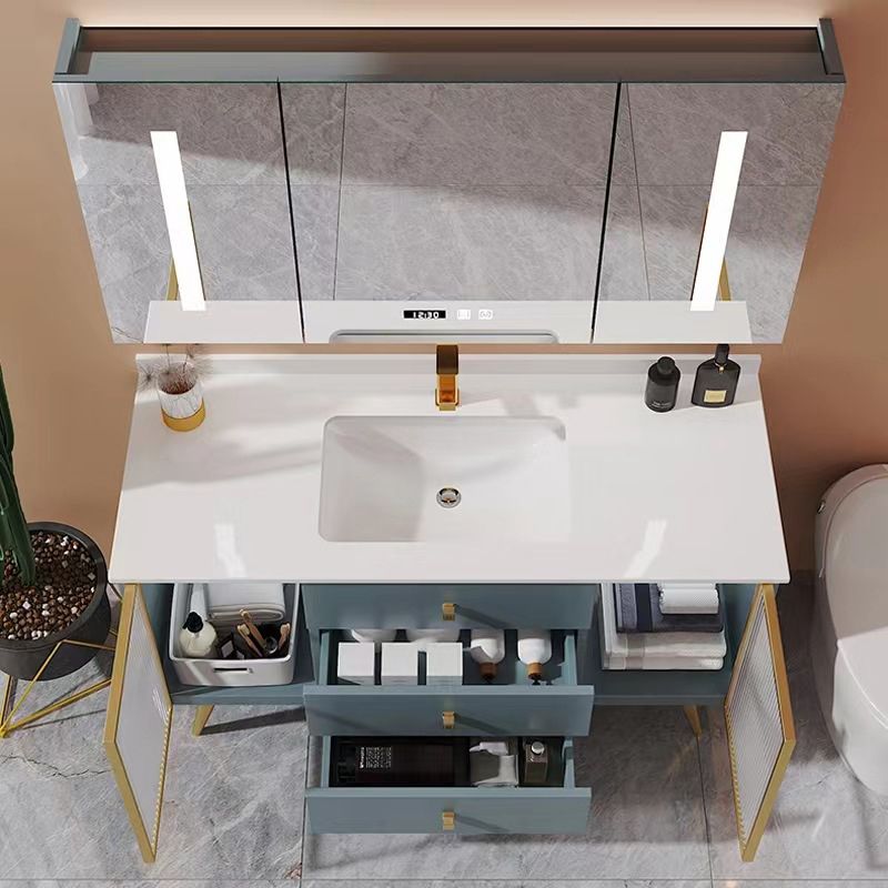 Freestanding Bathroom Vanity Blue Wood Frame Single Sink Rectangular Vanity with 3 Drawers Clearhalo 'Bathroom Remodel & Bathroom Fixtures' 'Bathroom Vanities' 'bathroom_vanities' 'Home Improvement' 'home_improvement' 'home_improvement_bathroom_vanities' 1200x1200_b9d6a49d-6361-44b7-8d3d-a9ca3ab813de