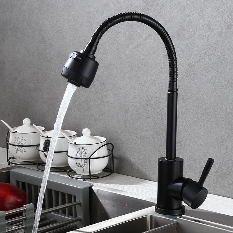 Modern 1-Handle 1-Hole Faucets Black and Silver Standard Kitchen Faucet Clearhalo 'Home Improvement' 'home_improvement' 'home_improvement_kitchen_faucets' 'Kitchen Faucets' 'Kitchen Remodel & Kitchen Fixtures' 'Kitchen Sinks & Faucet Components' 'kitchen_faucets' 1200x1200_b9ea58e2-938b-4fda-a12c-dd8323bc10e2