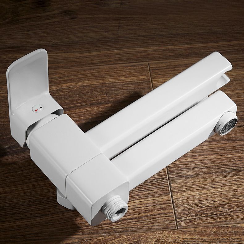 White Bath Faucet Trim Single Lever Handle Swivel Spout Wall-Mounted Handshower Tub Filler Clearhalo 'Bathroom Remodel & Bathroom Fixtures' 'Bathtub Faucets' 'bathtub_faucets' 'Home Improvement' 'home_improvement' 'home_improvement_bathtub_faucets' 1200x1200_b9f8bf37-88fc-463d-a34d-55f7bbee2eef