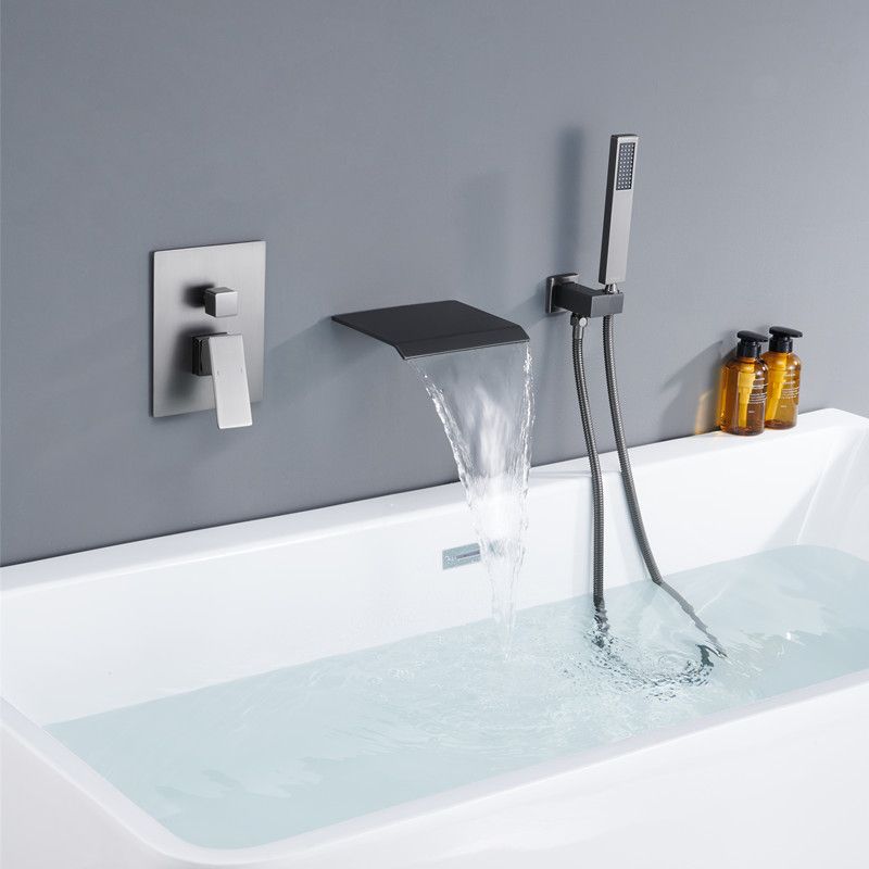 Contemporary Bathroom Faucet Wall Mounted Bathroom Faucet with Handheld Shower Clearhalo 'Bathroom Remodel & Bathroom Fixtures' 'Bathtub Faucets' 'bathtub_faucets' 'Home Improvement' 'home_improvement' 'home_improvement_bathtub_faucets' 1200x1200_b9fb3486-7a01-497b-8da4-141f73952026