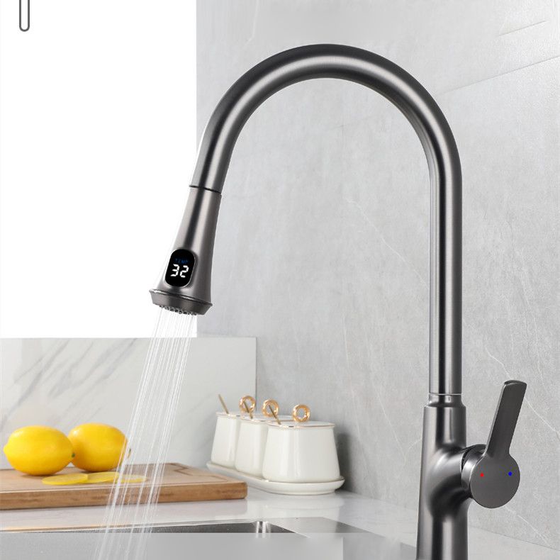 Contemporary Single Handle Kitchen Faucet Pull-down Desk-mounted Faucet Clearhalo 'Home Improvement' 'home_improvement' 'home_improvement_kitchen_faucets' 'Kitchen Faucets' 'Kitchen Remodel & Kitchen Fixtures' 'Kitchen Sinks & Faucet Components' 'kitchen_faucets' 1200x1200_ba1aed01-dd3f-452e-9d1f-8e272bca5ef7