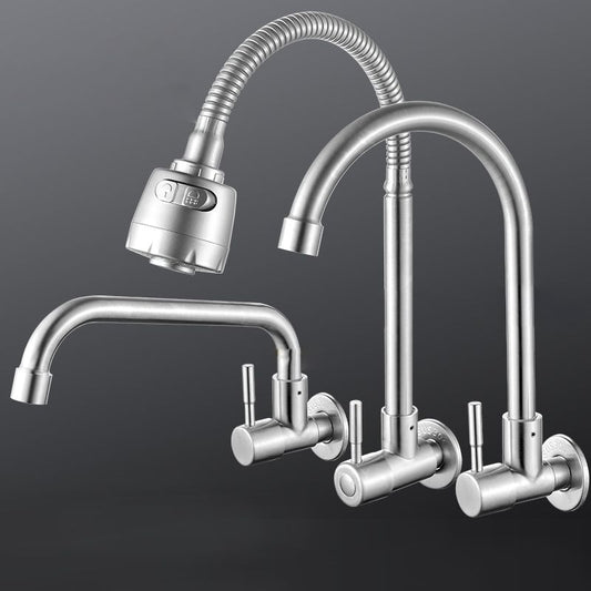 Modern Bridge Faucet 304 Stainless Steel Knob Handle Swivel Spout Wall Mounted Faucet Clearhalo 'Home Improvement' 'home_improvement' 'home_improvement_kitchen_faucets' 'Kitchen Faucets' 'Kitchen Remodel & Kitchen Fixtures' 'Kitchen Sinks & Faucet Components' 'kitchen_faucets' 1200x1200_ba3553b4-b334-47e4-9275-7ef27fd660c7
