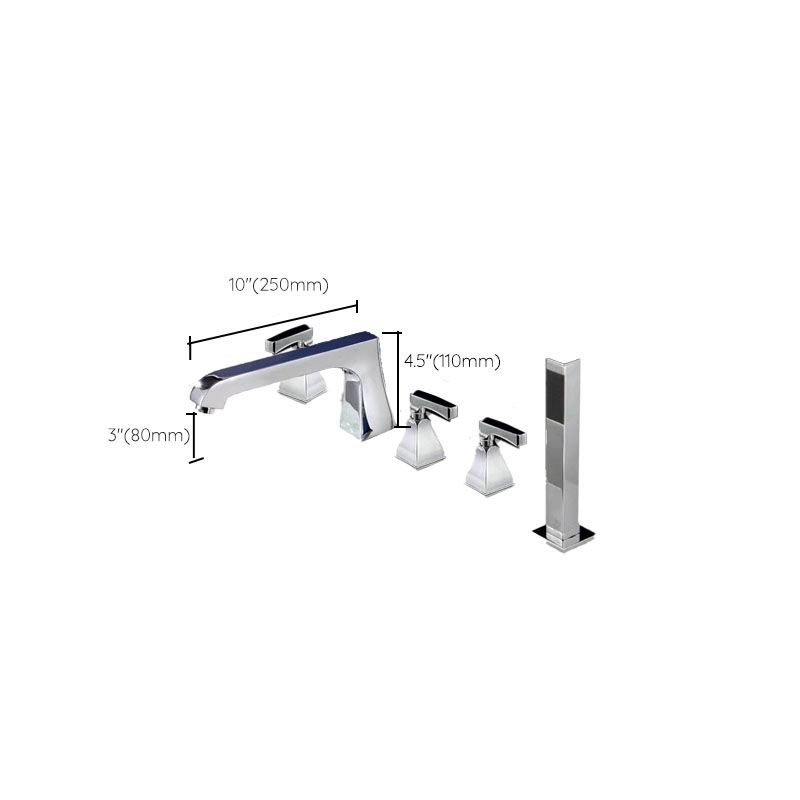 Brass Low Arc Bath Faucet with Hand Shower Square Bathroom Faucet Clearhalo 'Bathroom Remodel & Bathroom Fixtures' 'Bathtub Faucets' 'bathtub_faucets' 'Home Improvement' 'home_improvement' 'home_improvement_bathtub_faucets' 1200x1200_ba8bd8b1-80a8-43a8-a6e9-82f8d00399c5