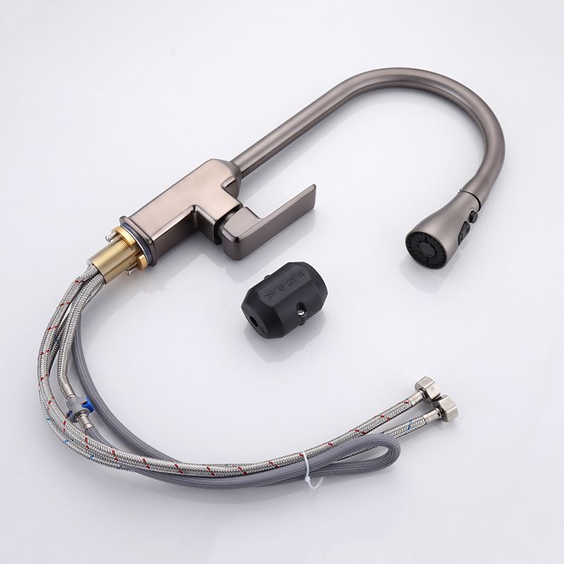 Contemporary Retractable Kitchen Faucet Copper 1-Handle High Arc Kitchen Faucet Clearhalo 'Home Improvement' 'home_improvement' 'home_improvement_kitchen_faucets' 'Kitchen Faucets' 'Kitchen Remodel & Kitchen Fixtures' 'Kitchen Sinks & Faucet Components' 'kitchen_faucets' 1200x1200_ba9bd21c-f6d7-401f-aa54-c6cc83fa57ba